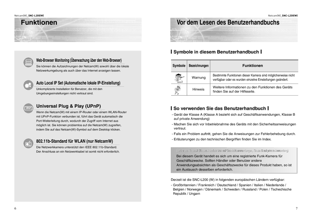 Samsung SNC-L200P manual Vor dem Lesen des Benutzerhandbuchs 