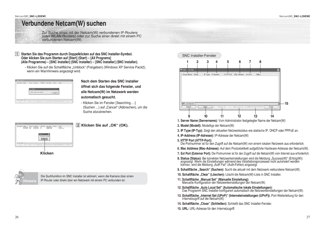 Samsung SNC-L200P manual Verbundene NetcamW suchen, Suche abzubrechen, Klicken Sie auf „OK OK 