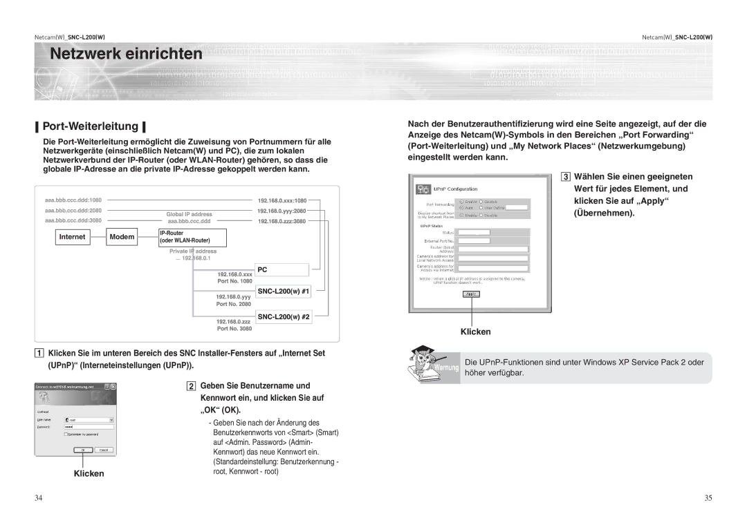 Samsung SNC-L200P manual Port-Weiterleitung 