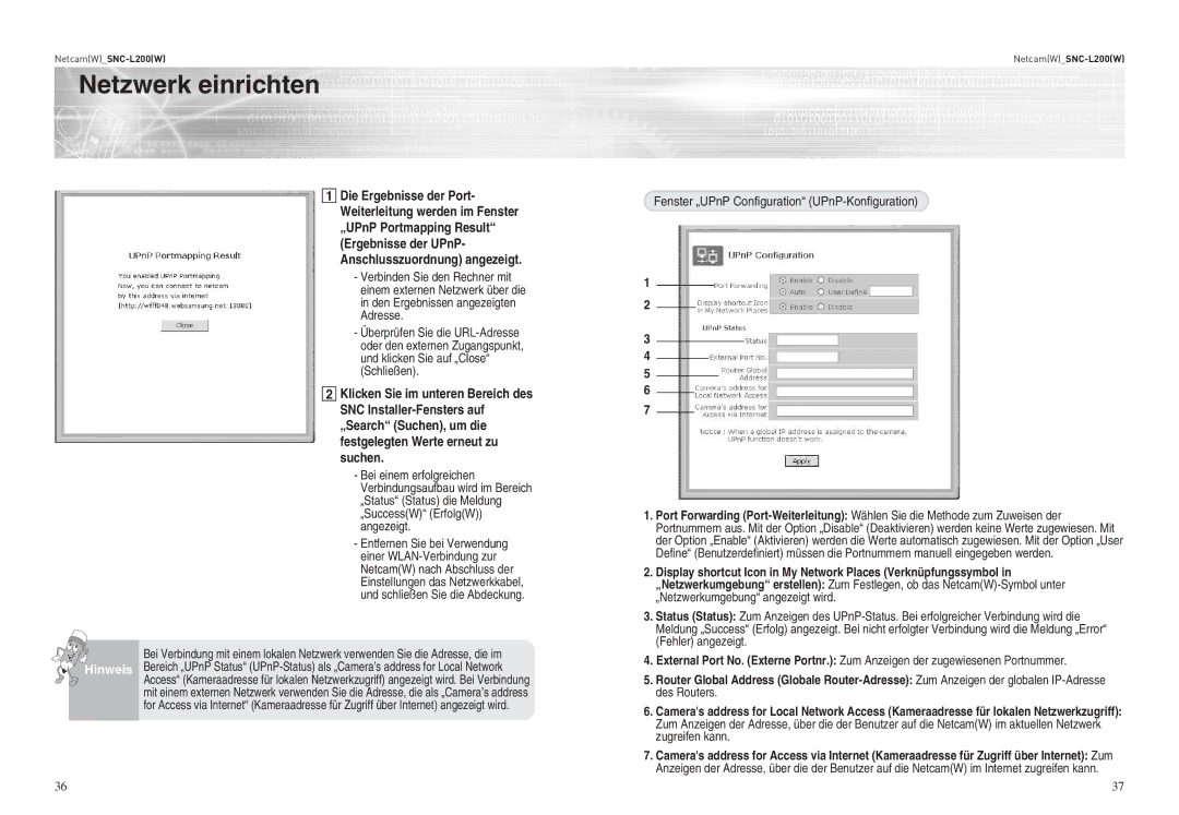 Samsung SNC-L200P manual Fenster „UPnP Configuration UPnP-Konfiguration 