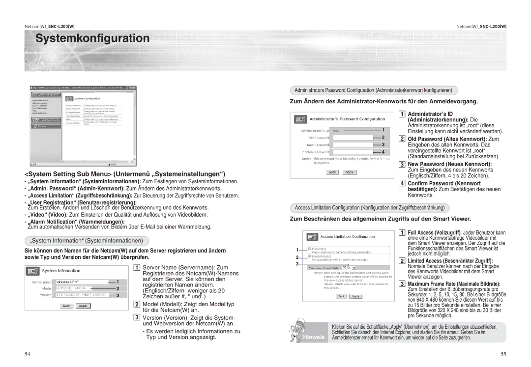 Samsung SNC-L200P manual Systemkonfiguration, System Setting Sub Menu Untermenü „Systemeinstellungen 