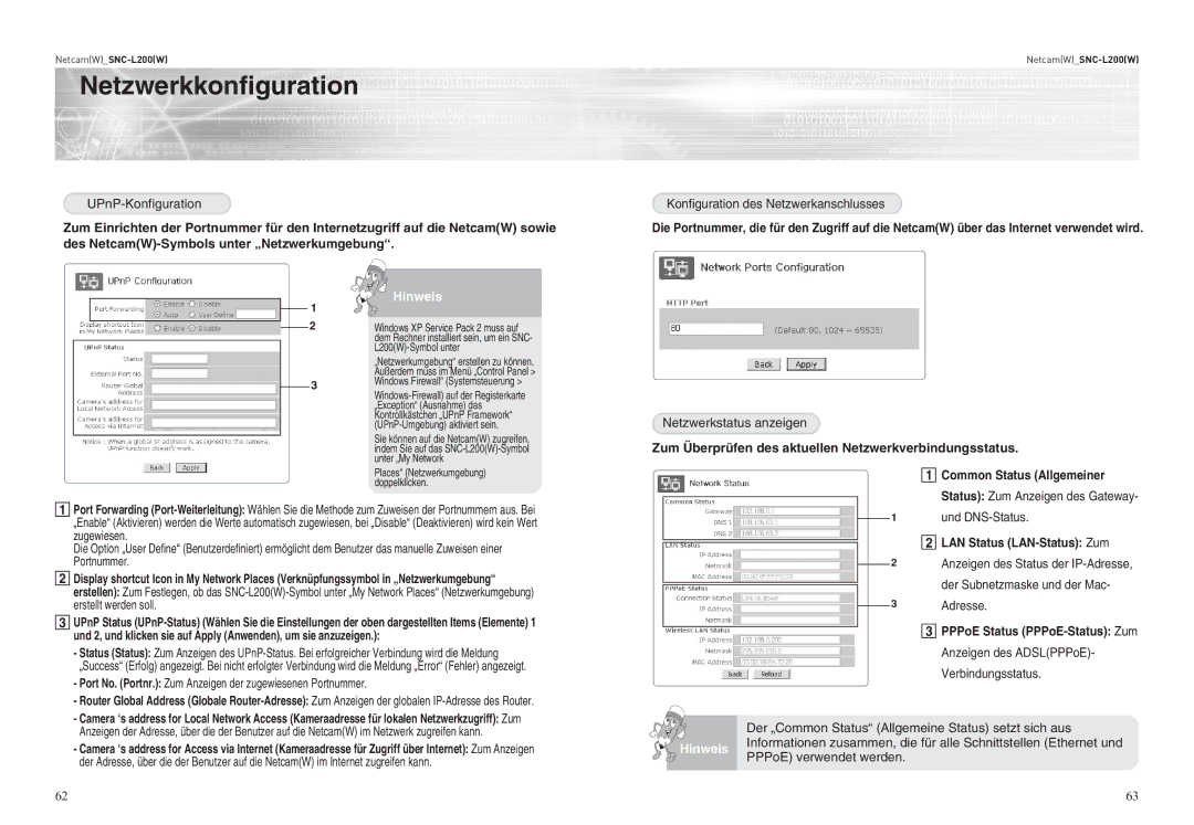 Samsung SNC-L200P manual LAN Status LAN-Status Zum, PPPoE Status PPPoE-Status Zum 