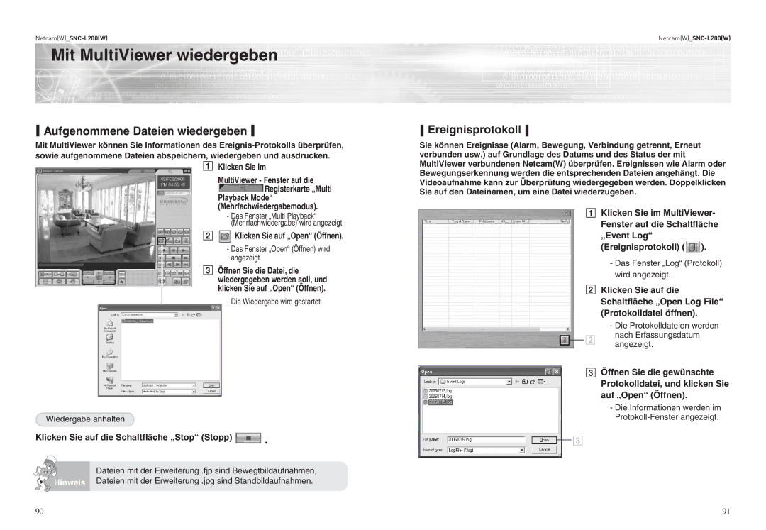 Samsung SNC-L200P manual Ereignisprotokoll, Klicken Sie im, Klicken Sie auf „Open Öffnen 