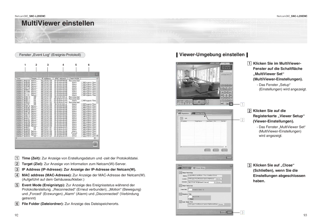 Samsung SNC-L200 manual MultiViewer einstellen, Viewer-Umgebung einstellen, Das Fenster „Setup Einstellungen wird angezeigt 