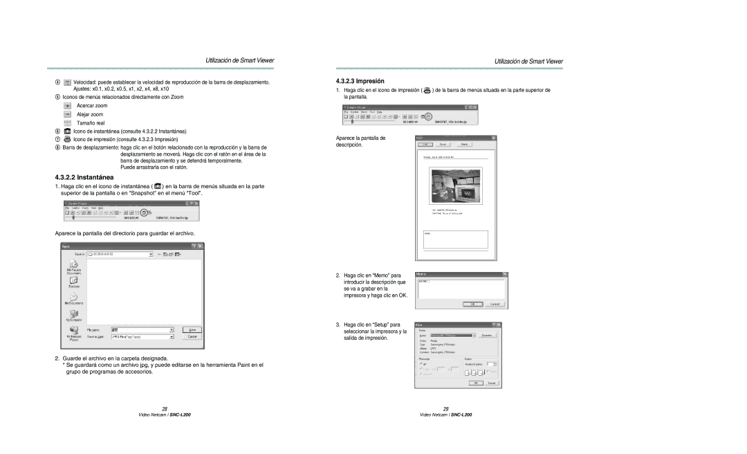 Samsung SNC-L200N manual Instantánea, Impresión 