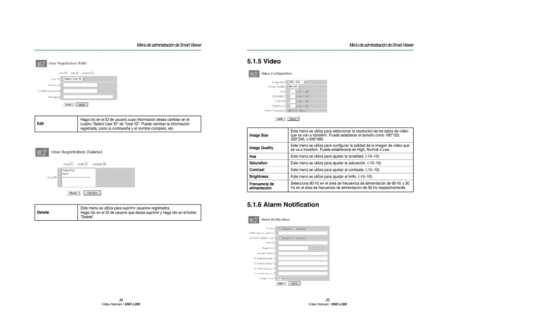 Samsung SNC-L200N manual Video, Alarm Notification 