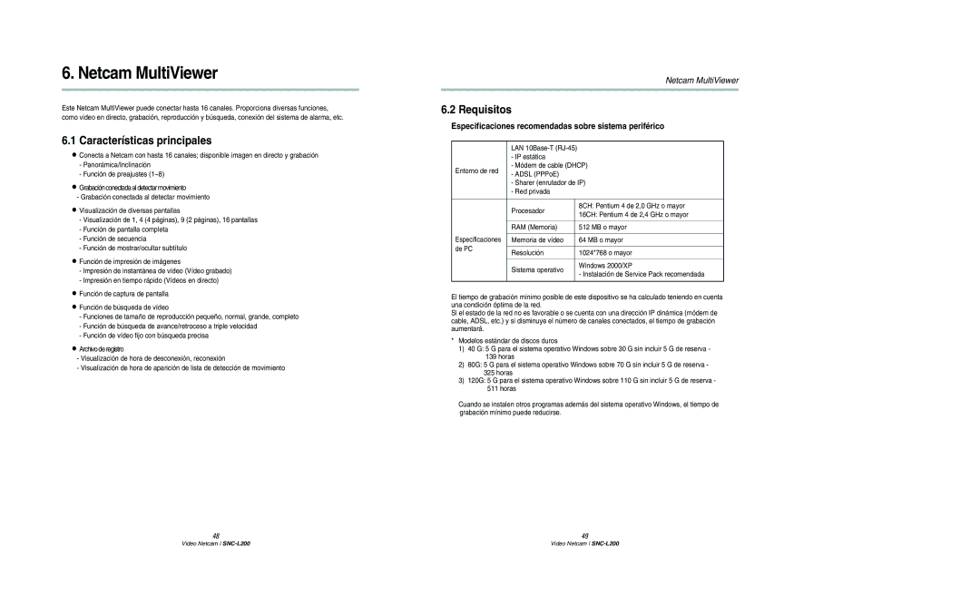 Samsung SNC-L200N manual Netcam MultiViewer, Características principales, Requisitos 