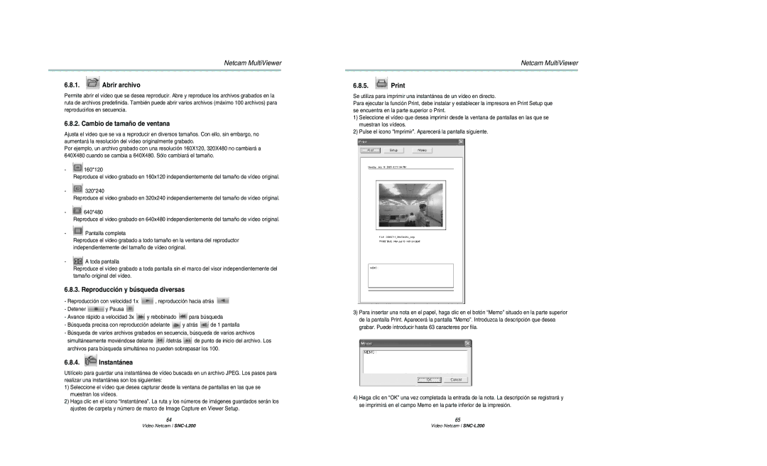 Samsung SNC-L200N manual Abrir archivo, Cambio de tamaño de ventana, Reproducción y búsqueda diversas, Print 