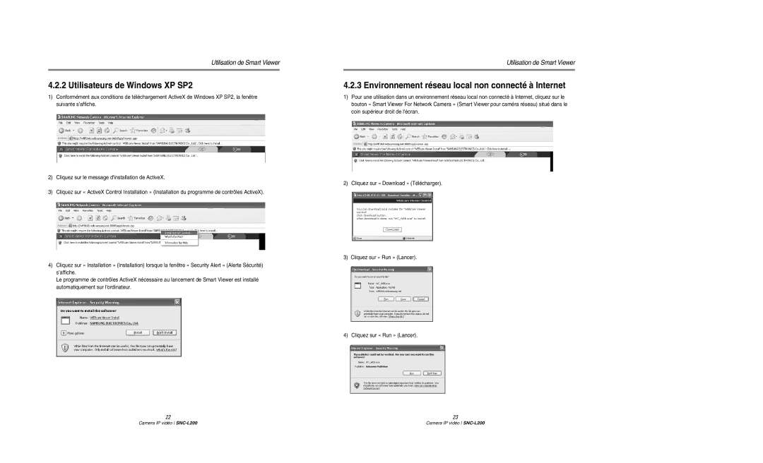 Samsung SNC-L200P manual Utilisateurs de Windows XP SP2, Environnement réseau local non connecté à Internet 