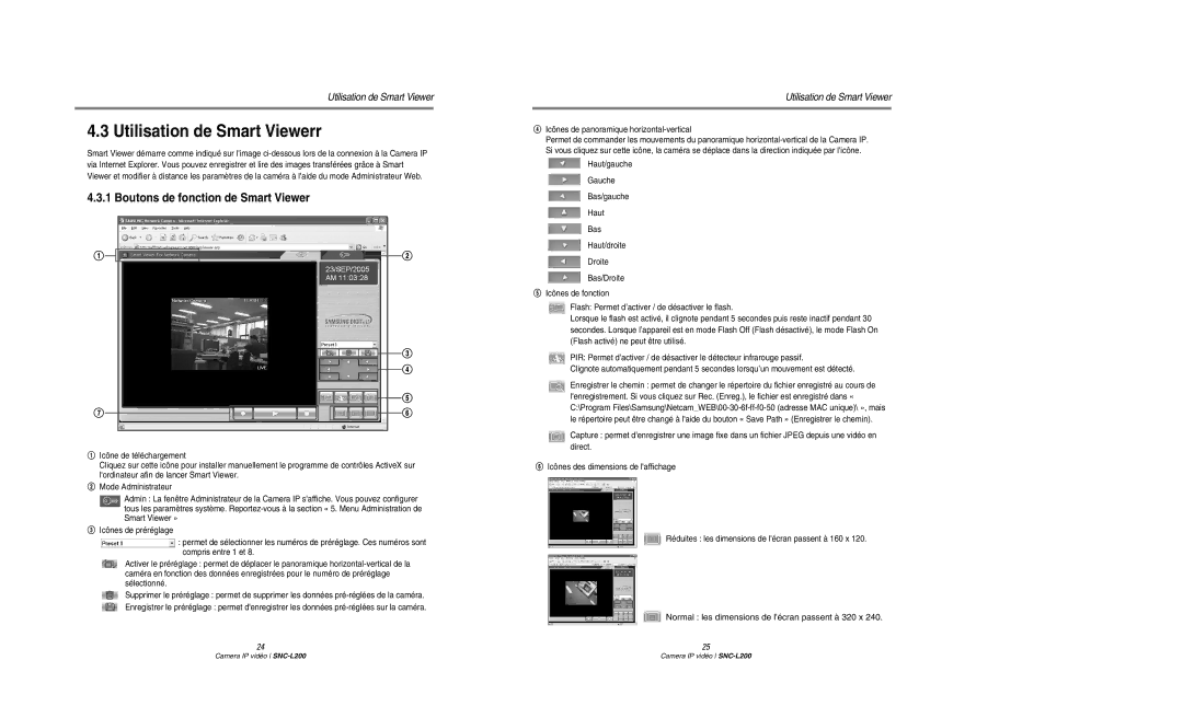 Samsung SNC-L200P manual Utilisation de Smart Viewerr, $ Icônes de panoramique horizontal-vertical 