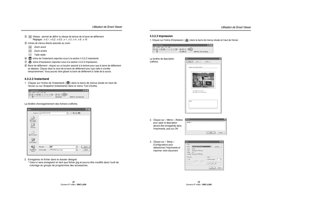 Samsung SNC-L200P manual Instantané, Impression 