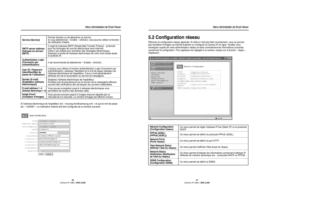 Samsung SNC-L200P manual Configuration réseau 