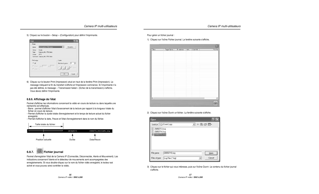 Samsung SNC-L200P manual Affichage de létat, Fichier journal 