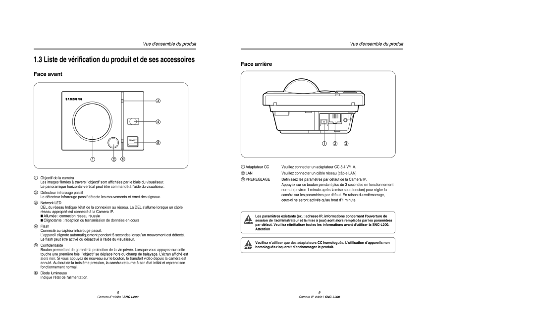 Samsung SNC-L200P manual Veuillez connecter un câble réseau câble LAN, Définissez les paramètres par défaut de la Camera IP 