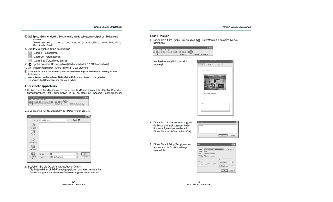 Samsung SNC-L200P manual Schnappschuss, Drucken 