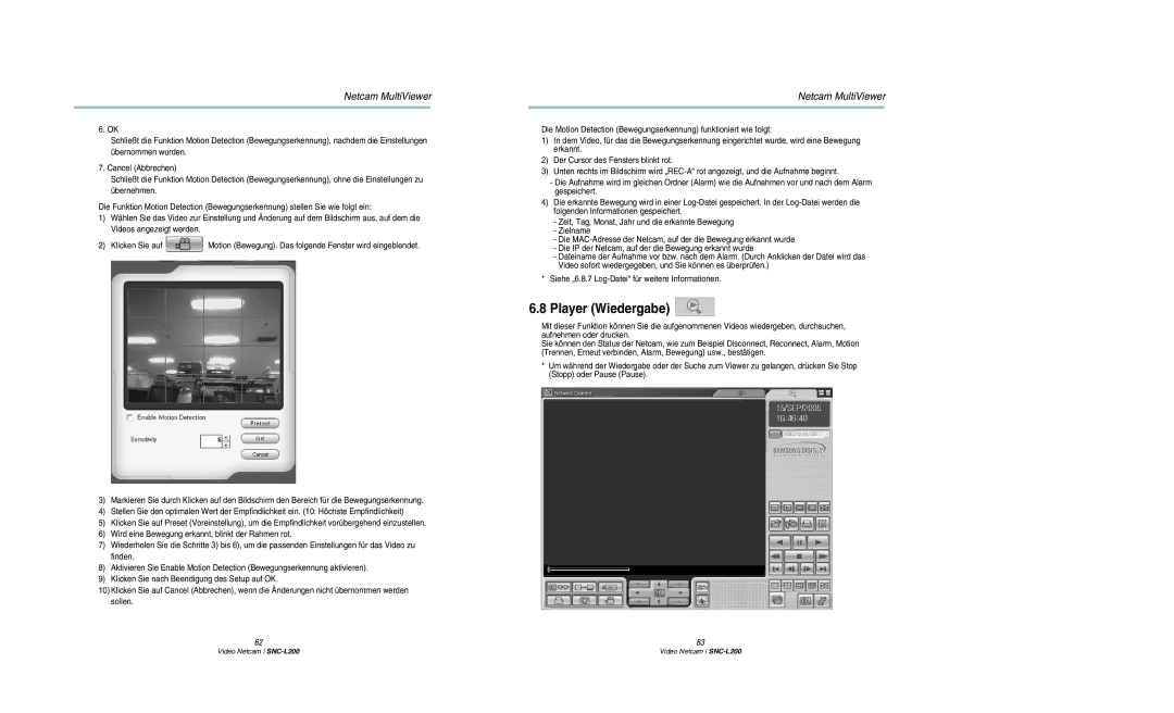 Samsung SNC-L200P manual Player Wiedergabe 