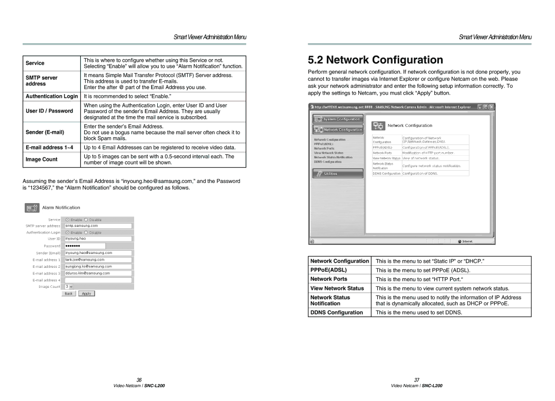 Samsung SNC-L200P manual Network Configuration 