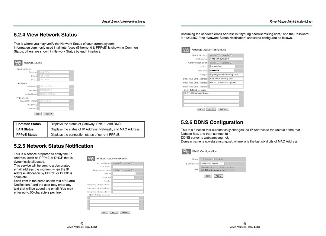 Samsung SNC-L200P manual View Network Status, Network Status Notification, Ddns Configuration 