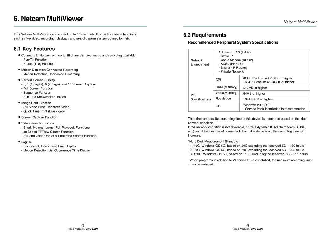 Samsung SNC-L200P manual Netcam MultiViewer, Key Features, Requirements, Recommended Peripheral System Specifications 