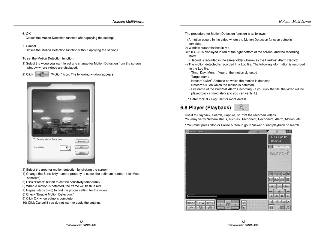 Samsung SNC-L200P manual Player Playback 