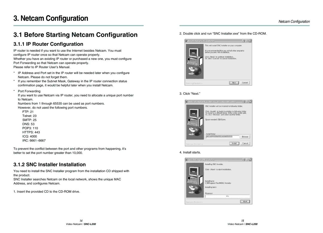 Samsung SNC-L200P manual Before Starting Netcam Configuration, IP Router Configuration, SNC Installer Installation 