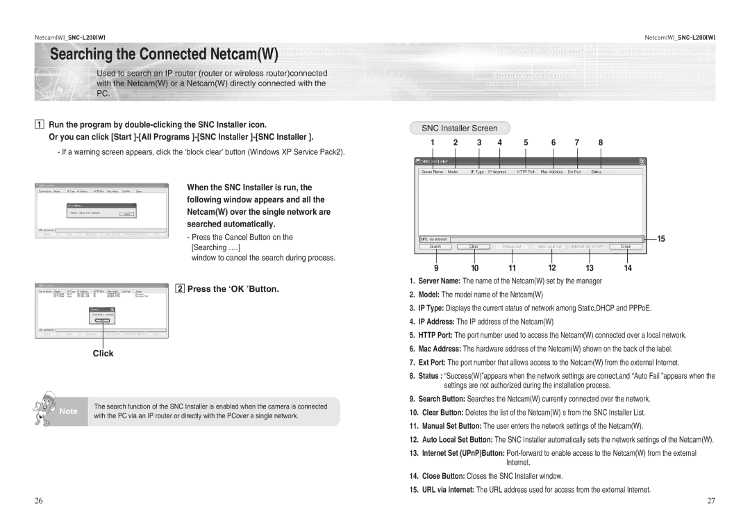 Samsung SNC-L200(W) Searching the Connected NetcamW, Settings are not authorized during the installation process, Internet 