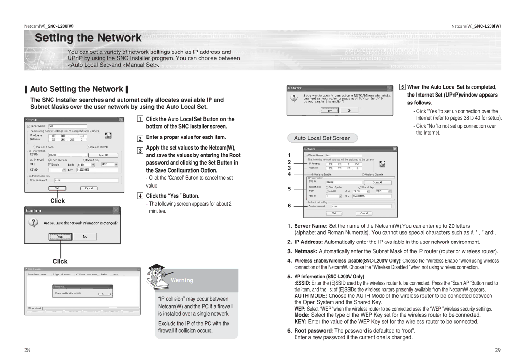 Samsung SNC-L200(W) user manual Auto Setting the Network 