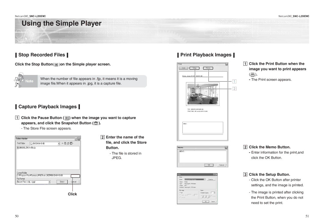 Samsung SNC-L200(W) user manual Stop Recorded Files, Print Playback Images, Capture Playback Images 