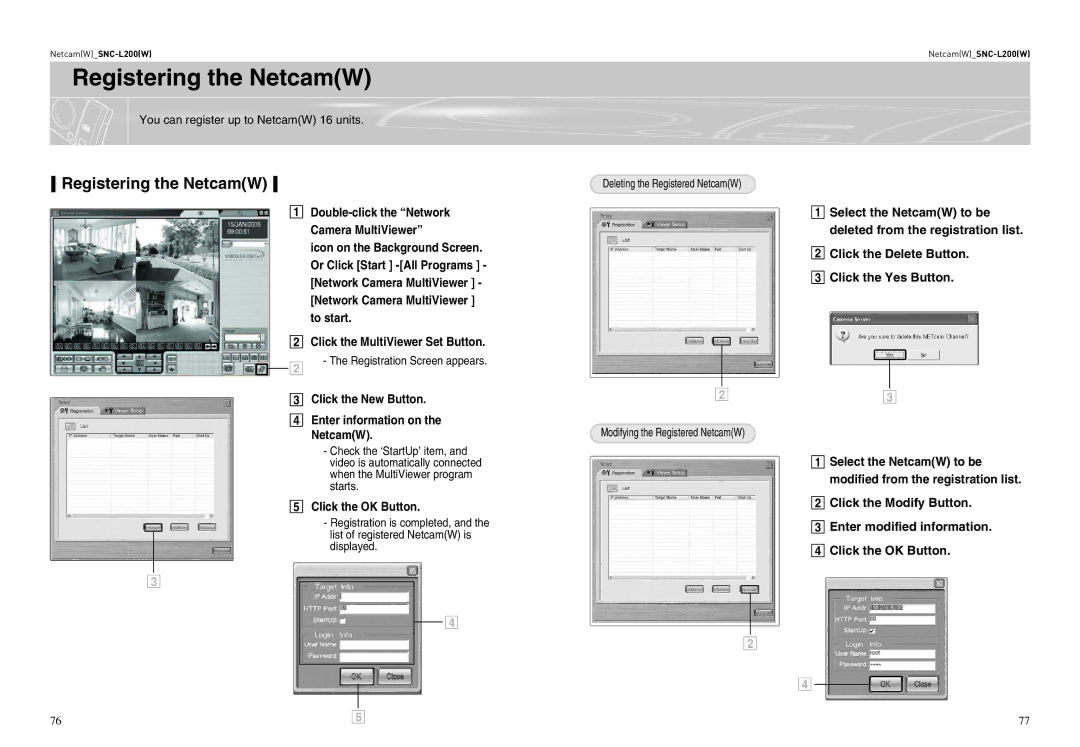 Samsung SNC-L200(W) user manual Registering the NetcamW, Click the MultiViewer Set Button 