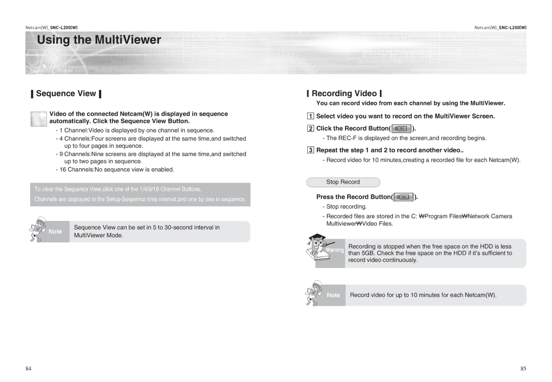 Samsung SNC-L200(W) Sequence View Recording Video, Repeat the and 2 to record another video, Press the Record Button 