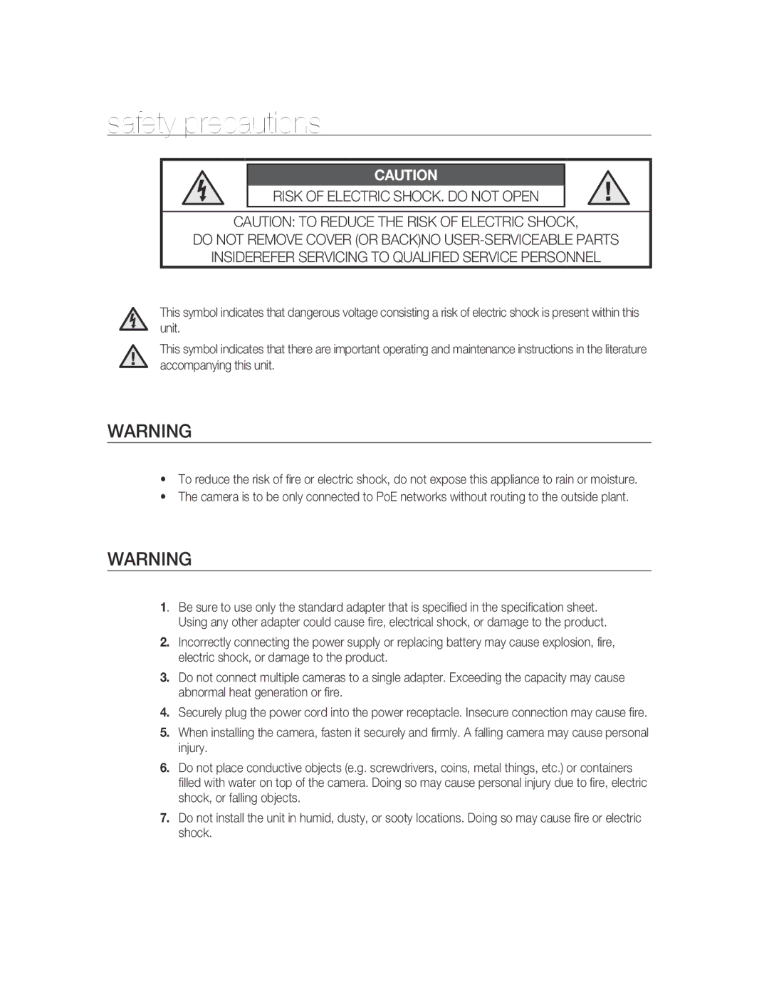 Samsung SNC-M300 user manual Safety precautions 