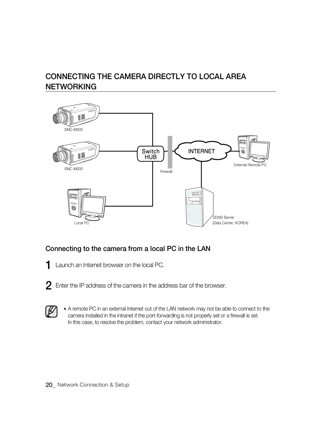 Samsung SNC-M300 user manual Connecting the camera directly to local area networking 