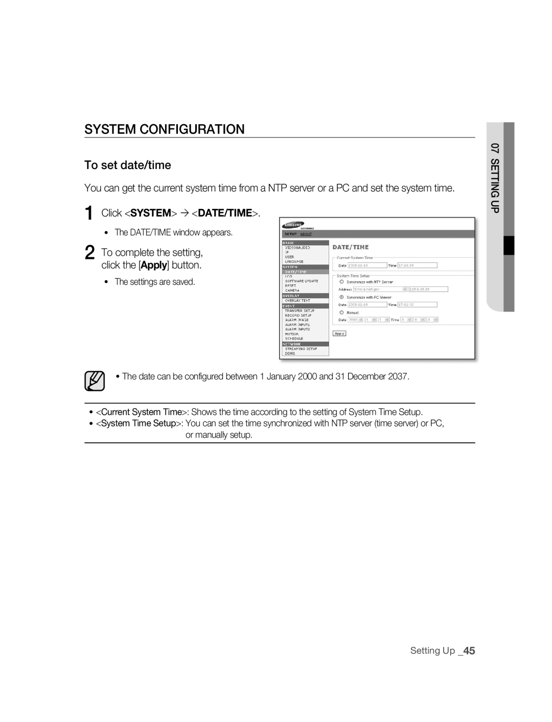 Samsung SNC-M300 user manual To set date/time, Click System  DATE/TIME 