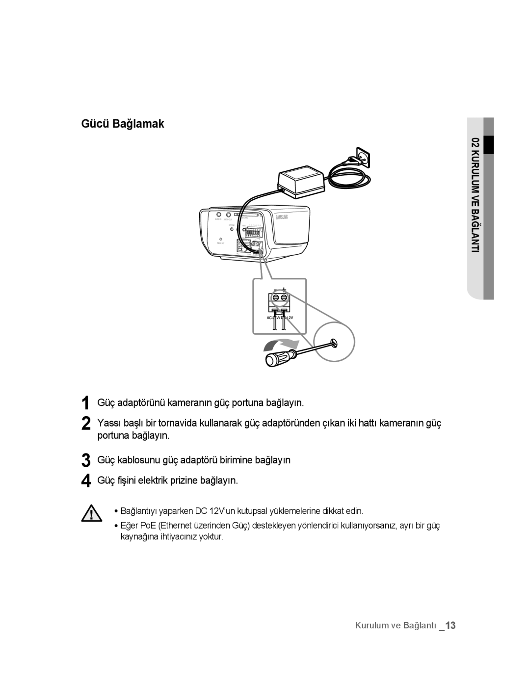 Samsung SNC-M300P manual Gücü Bağlamak 