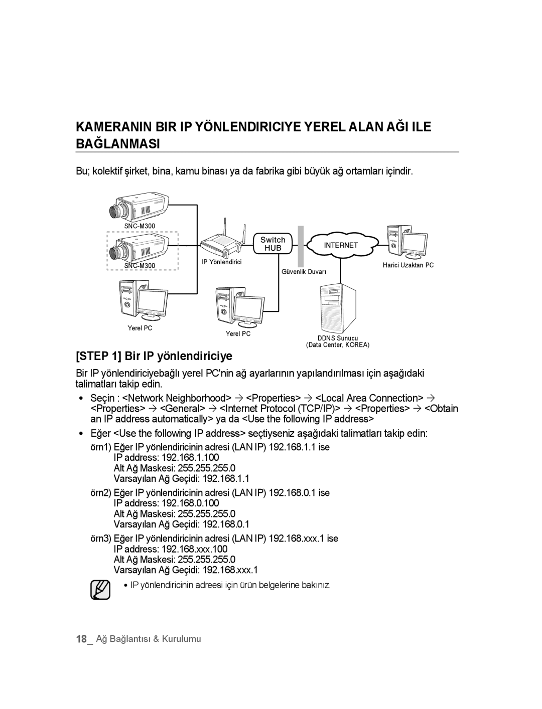 Samsung SNC-M300P manual Bir IP yönlendiriciye, IP yönlendiricinin adreesi için ürün belgelerine bakınız 