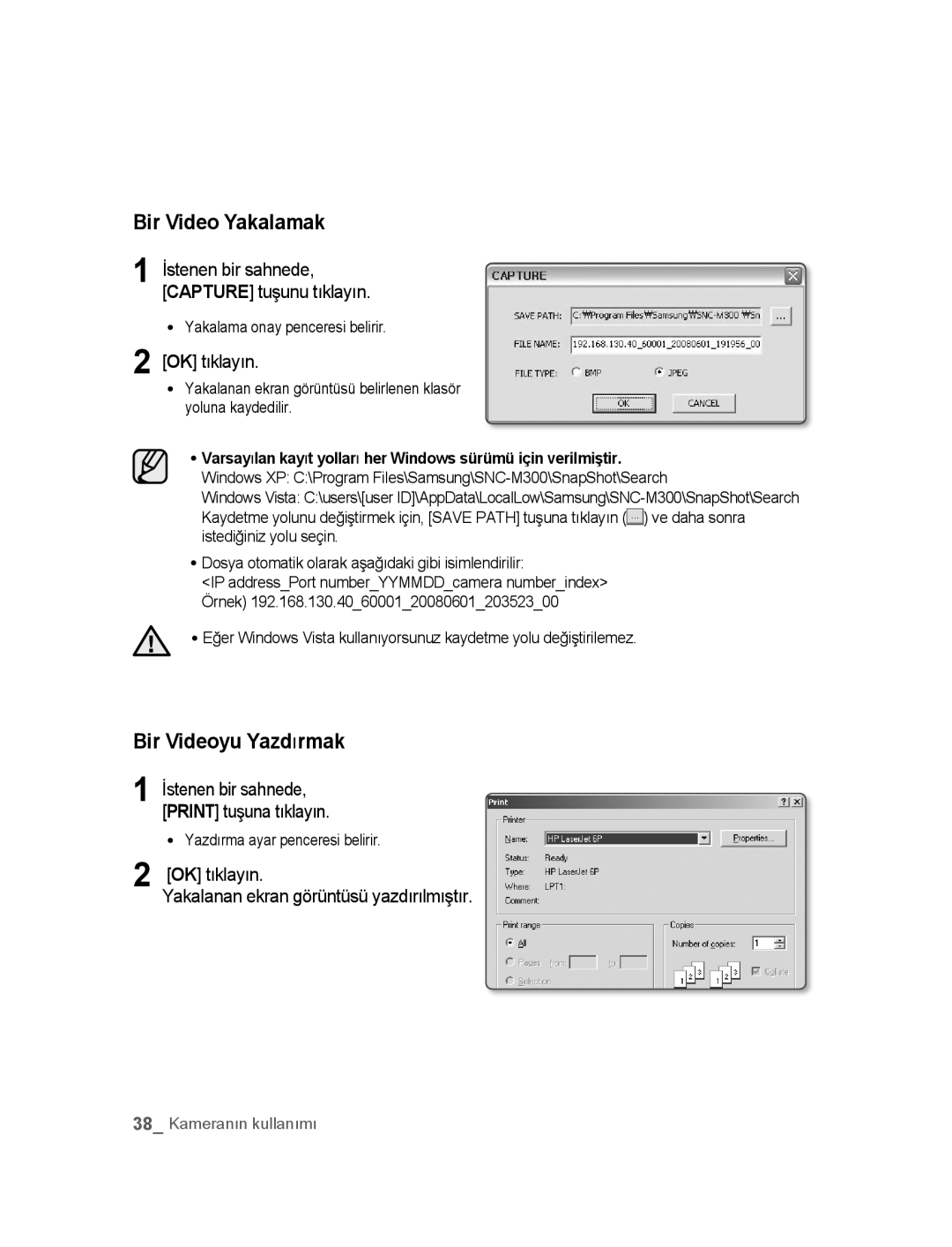 Samsung SNC-M300P manual Bir Video Yakalamak 