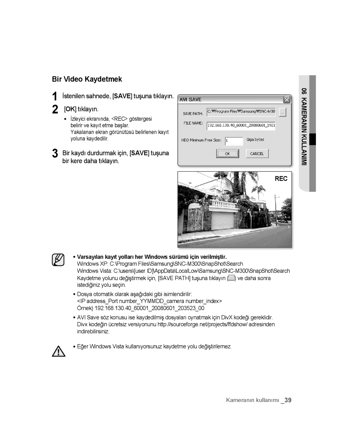 Samsung SNC-M300P manual İstenilen sahnede, Save tuşuna tıklayın OK tıklayın 