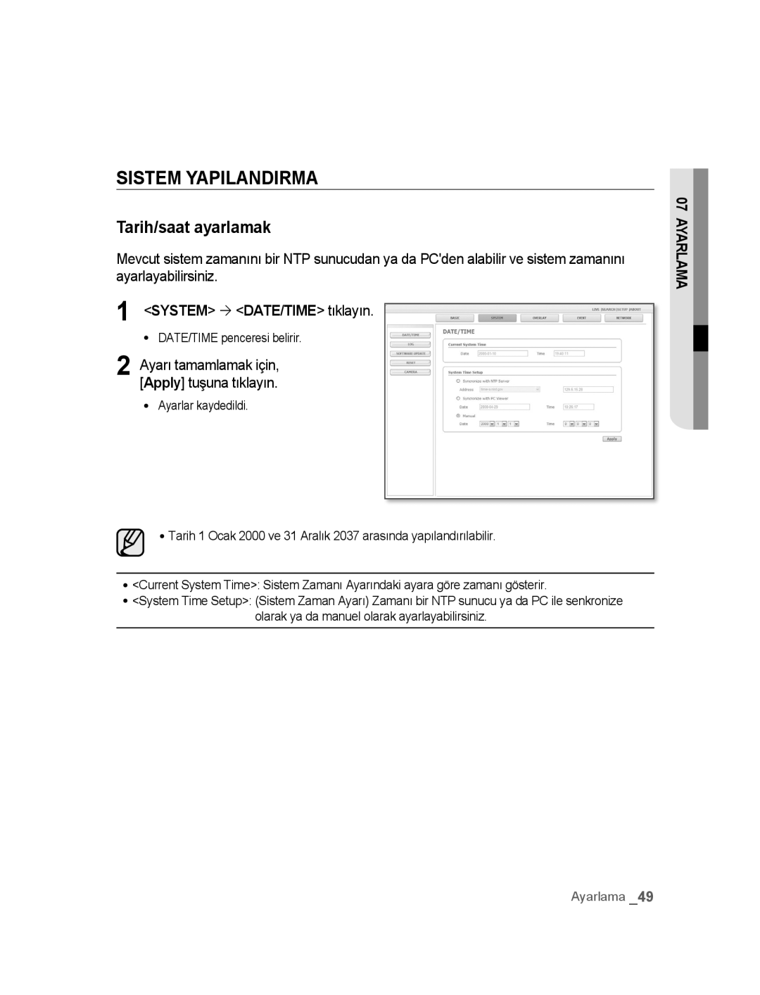 Samsung SNC-M300P manual Sistem Yapilandirma, Tarih/saat ayarlamak 