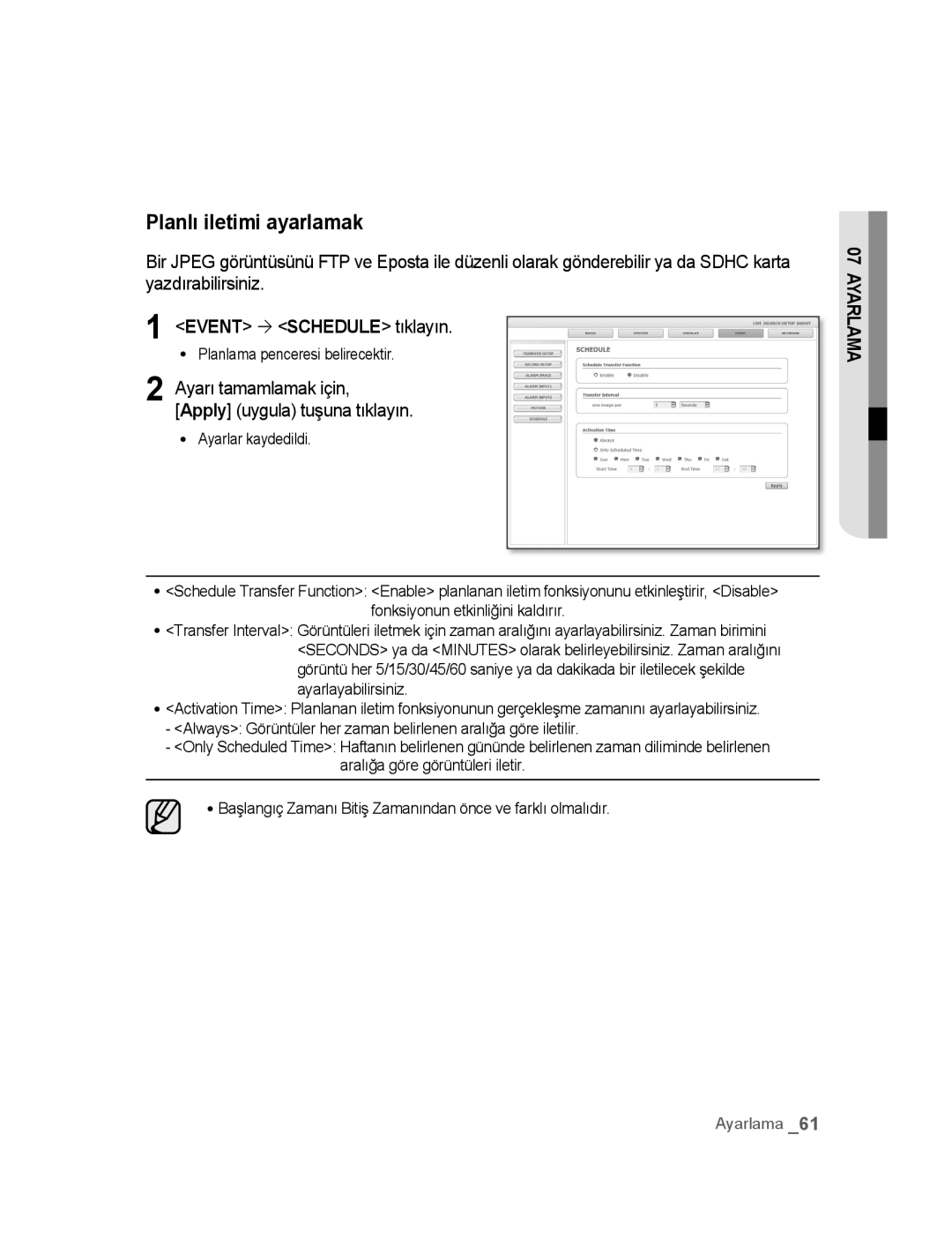 Samsung SNC-M300P manual Planlı iletimi ayarlamak 