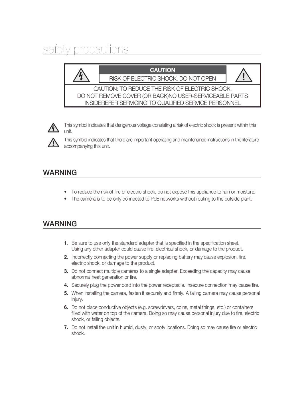 Samsung SNC-M300P manual Safety precautions 