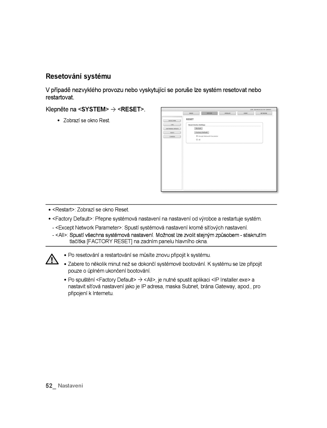 Samsung SNC-M300P manual Resetování systému 