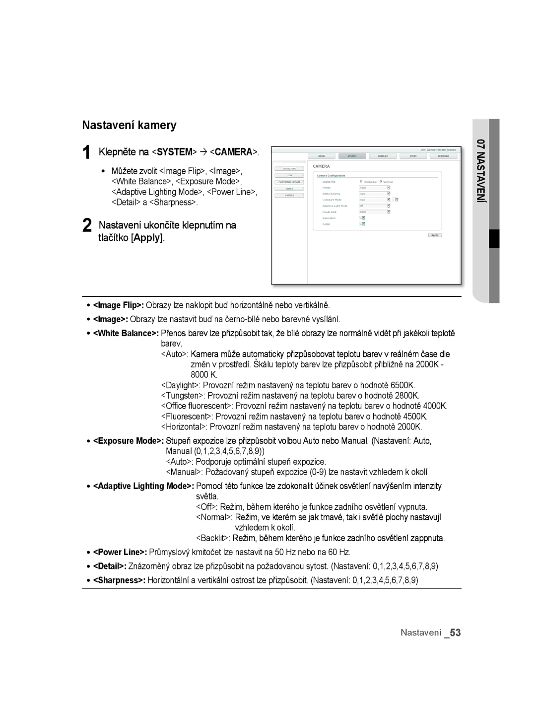 Samsung SNC-M300P manual Nastavení kamery, Klepněte na System  Camera 