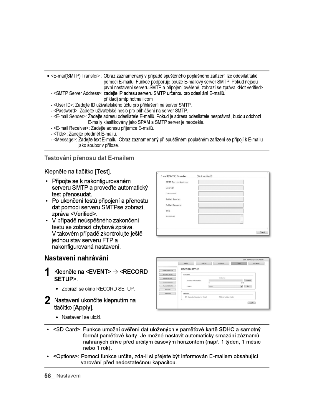 Samsung SNC-M300P manual Nastavení nahrávání, Klepněte na Event  Record Setup, ∙ Zobrazí se okno Record Setup 