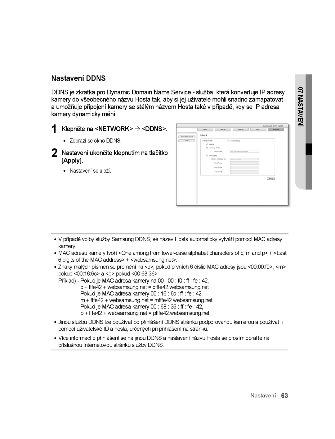 Samsung SNC-M300P manual Nastavení Ddns, ∙ Zobrazí se okno Ddns 