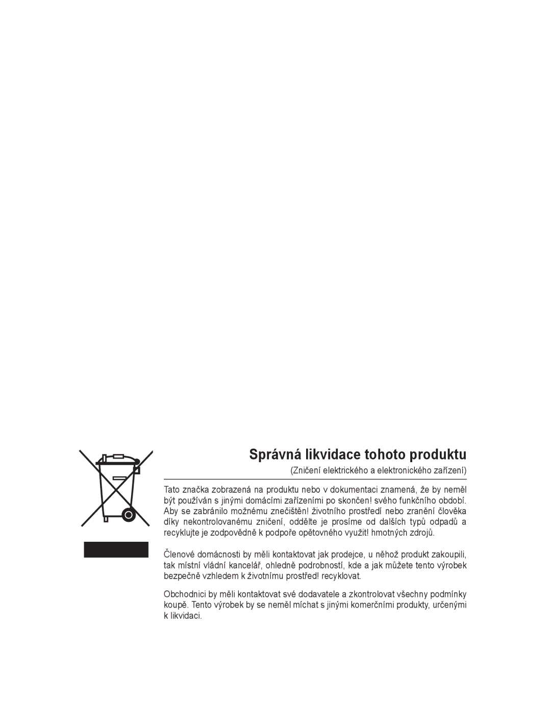 Samsung SNC-M300P manual Správná likvidace tohoto produktu, Zničení elektrického a elektronického zařízení 