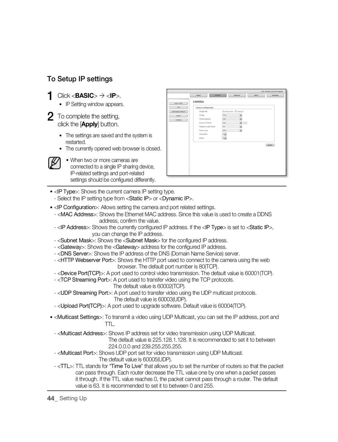 Samsung SNC-M300P manual To Setup IP settings, Click Basic  IP 