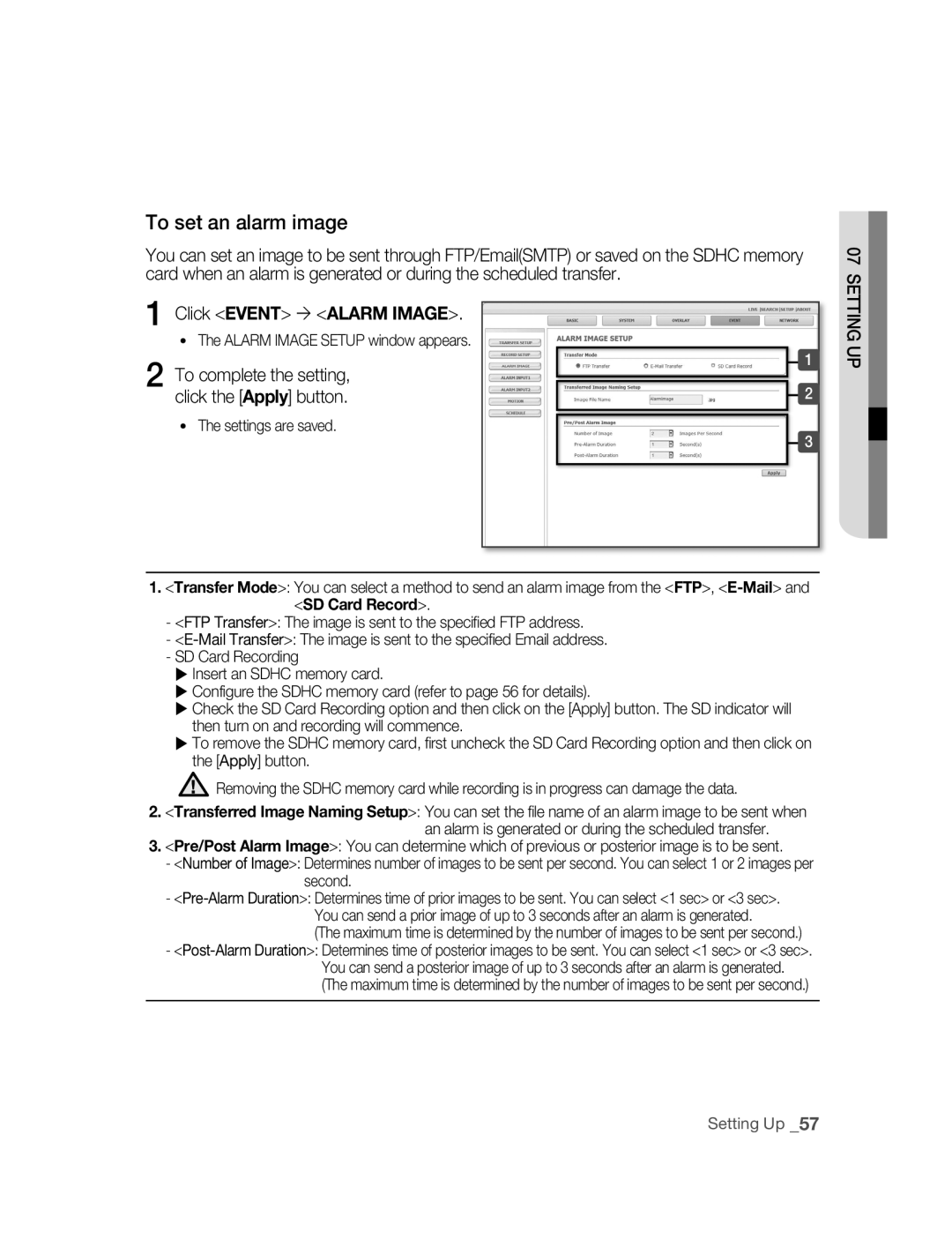 Samsung SNC-M300P manual To set an alarm image, Click Event  Alarm Image 