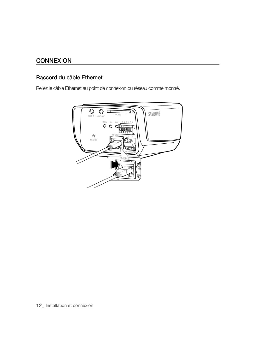 Samsung SNC-M300P manual Connexion, Raccord du câble Ethernet 