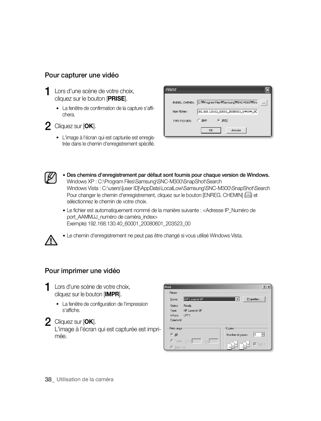 Samsung SNC-M300P manual Pour capturer une vidéo 