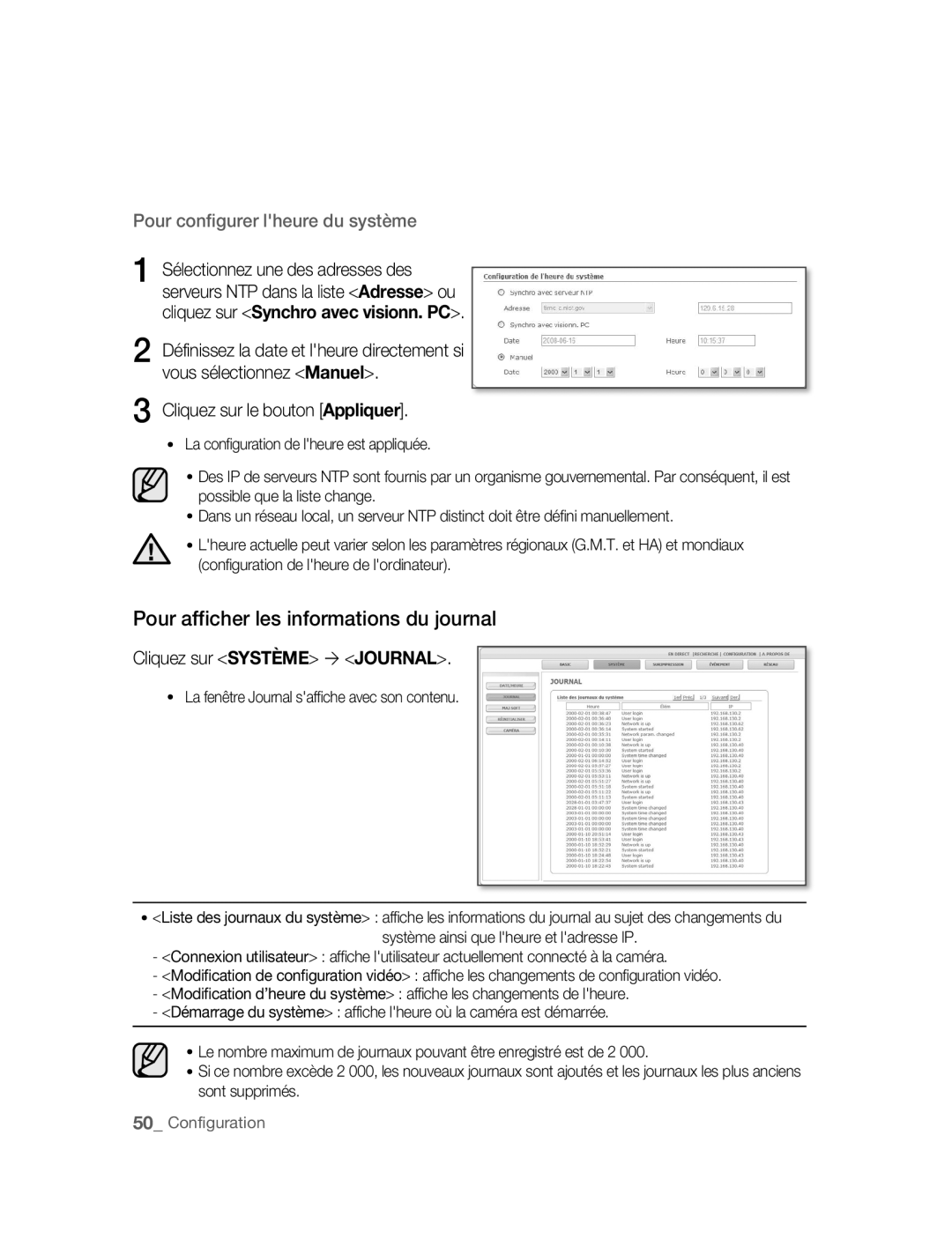 Samsung SNC-M300P manual Pour afficher les informations du journal, Cliquez sur Système ´ Journal 